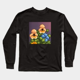 Pansy Abstract Retro Vintage Floral Illustration Long Sleeve T-Shirt